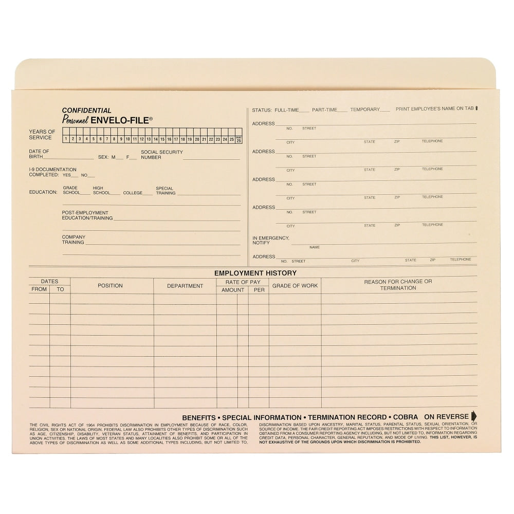 ComplyRight Employee Personnel File Folder, Pack Of 25