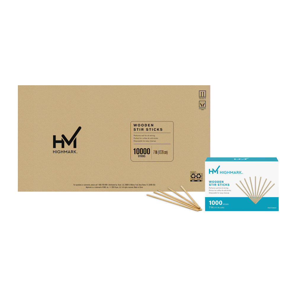 Highmark Wooden Stir Sticks, 7in, Light Brown, Case Of 10,000