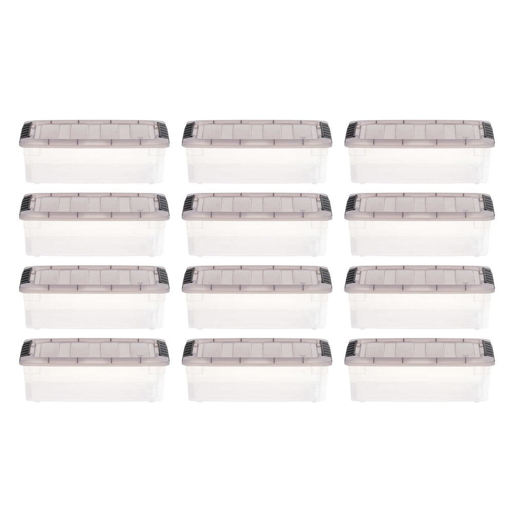 Iris Stack & Pull Storage Boxes, 1.45 Gallon, Clear/Gray, Set Of 12 Boxes