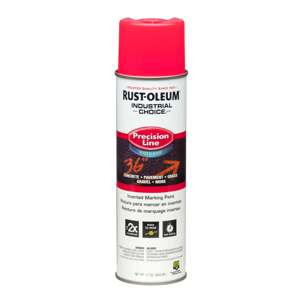 Rust-Oleum Industrial Choice M1800 System Water-Based Precision Line Inverted Marking Paint, 17 Oz, Fluorescent Pink, Pack Of 12 Cans