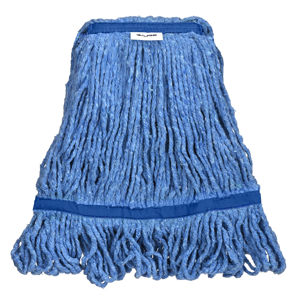 Alpine Industries Cotton Loop-End Mop Heads With 1in Head And Tail Bands, 32 Oz, Blue, Set Of 12 Heads
