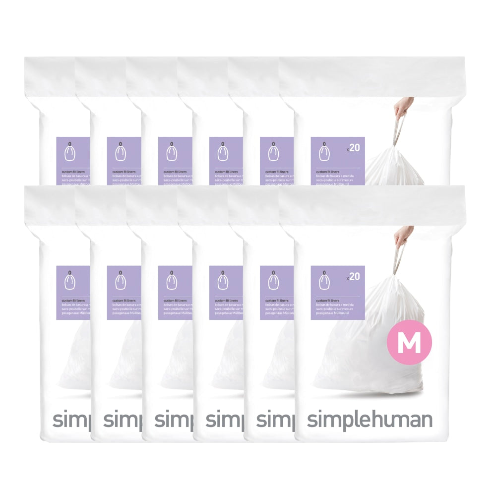 simplehuman Custom Fit Can Liners, M, 45L/12G, White, 0.3 mil, Pack Of 240