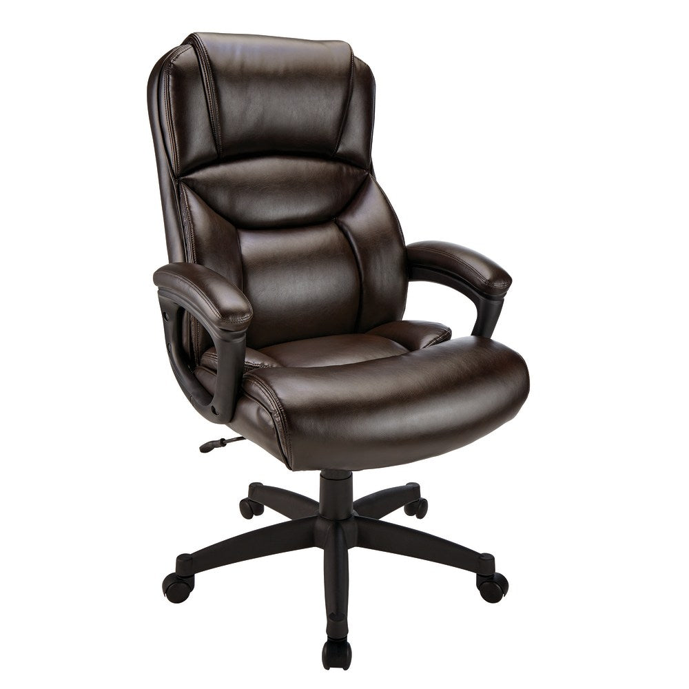 Realspace Fennington Bonded Leather High-Back Executive Office Chair, Brown, BIFMA Compliant