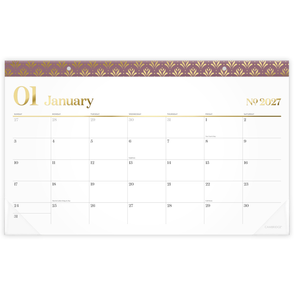 Cambridge WorkStyle 2026 Monthly Desk Pad Calendar, Cosmetic Pink, Compact, 17 3/4in x 11in, 160670527