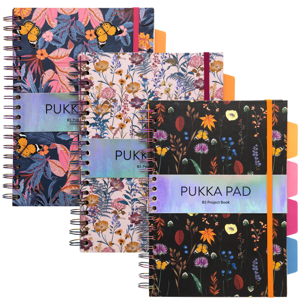 Pukka Pads B5 Project Book, Assorted Bloom, Pack 3