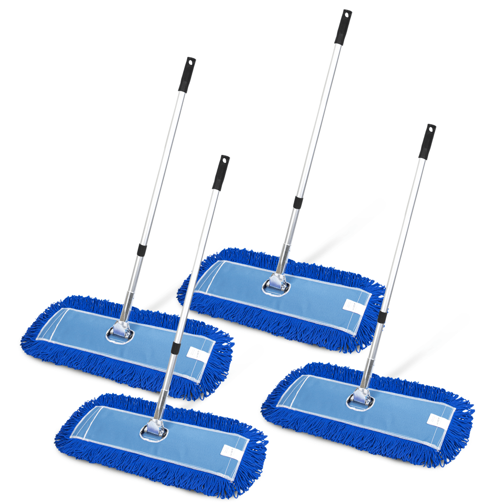 Gritt Commercial All-In-One Microfiber Dust Mop Sets With 72in Telescopic Handle, 24in, Blue/Silver, Pack Of 4 Sets
