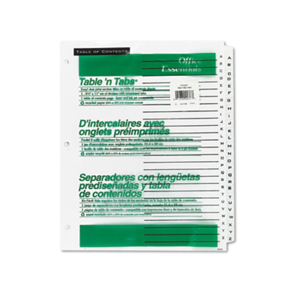 Avery Office Essentials Table N Tabs Dividers, 8-1/2in x 11in, White, Pack Of 26 Dividers