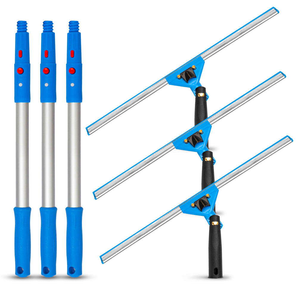 Gritt Commercial Swivel Window Squeegee And Pole Window Washing Kit, 18in Squeegee/20in Pole, Multicolor, Pack Of 3 Kits