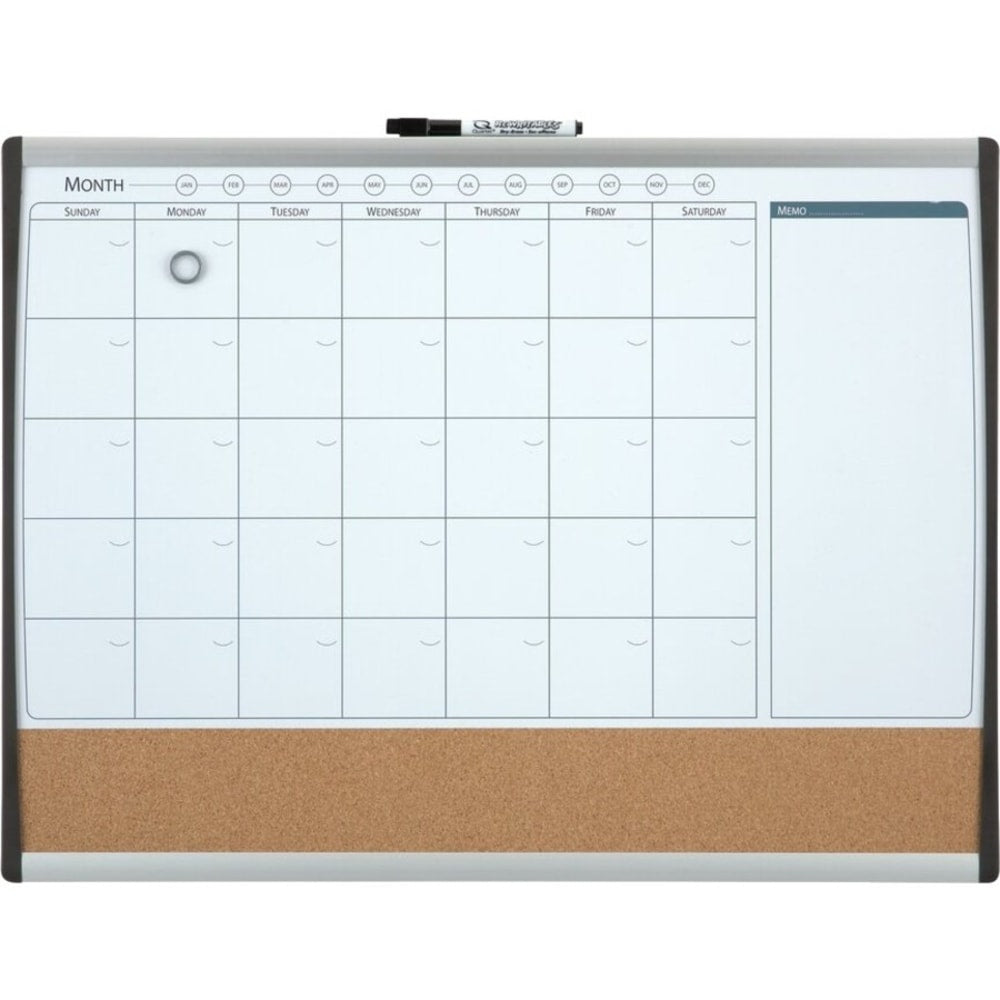 Quartet Calendar Magnetic Dry-Erase Whiteboard, 17in x 23in, Black/Silver Plastic Frame