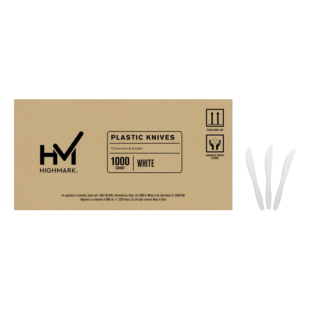 Highmark Plastic Utensils, Medium-Size Knives, White, Box Of 1,000 Knives