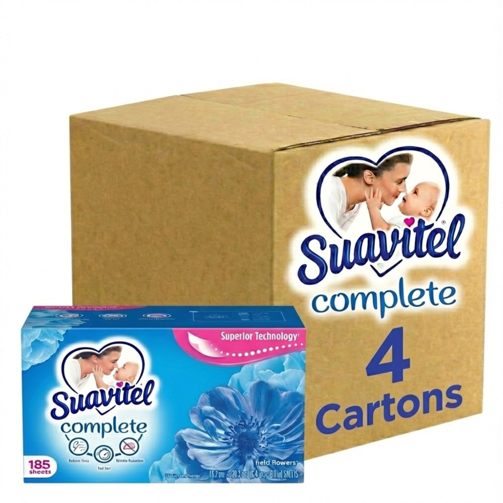Suavitel Complete Dryer Sheets, Field Flowers Scent, 185 Sheets Per Box, Case Of 4 Boxes