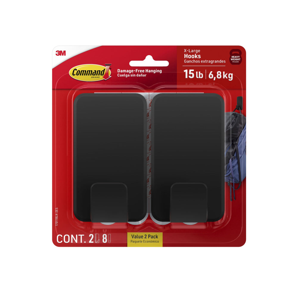 Command Jumbo Hook, 2 XL Hooks, 8 Adhesive Strips, Damage Free Hanging, No Tools Wall Hanging Strips For Living Spaces