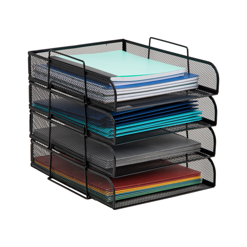 Mind Reader Metal Stackable Paper Tray Desktop Organizer, 11-1/4inH x 13-1/2inW x 10-1/2inD, Black