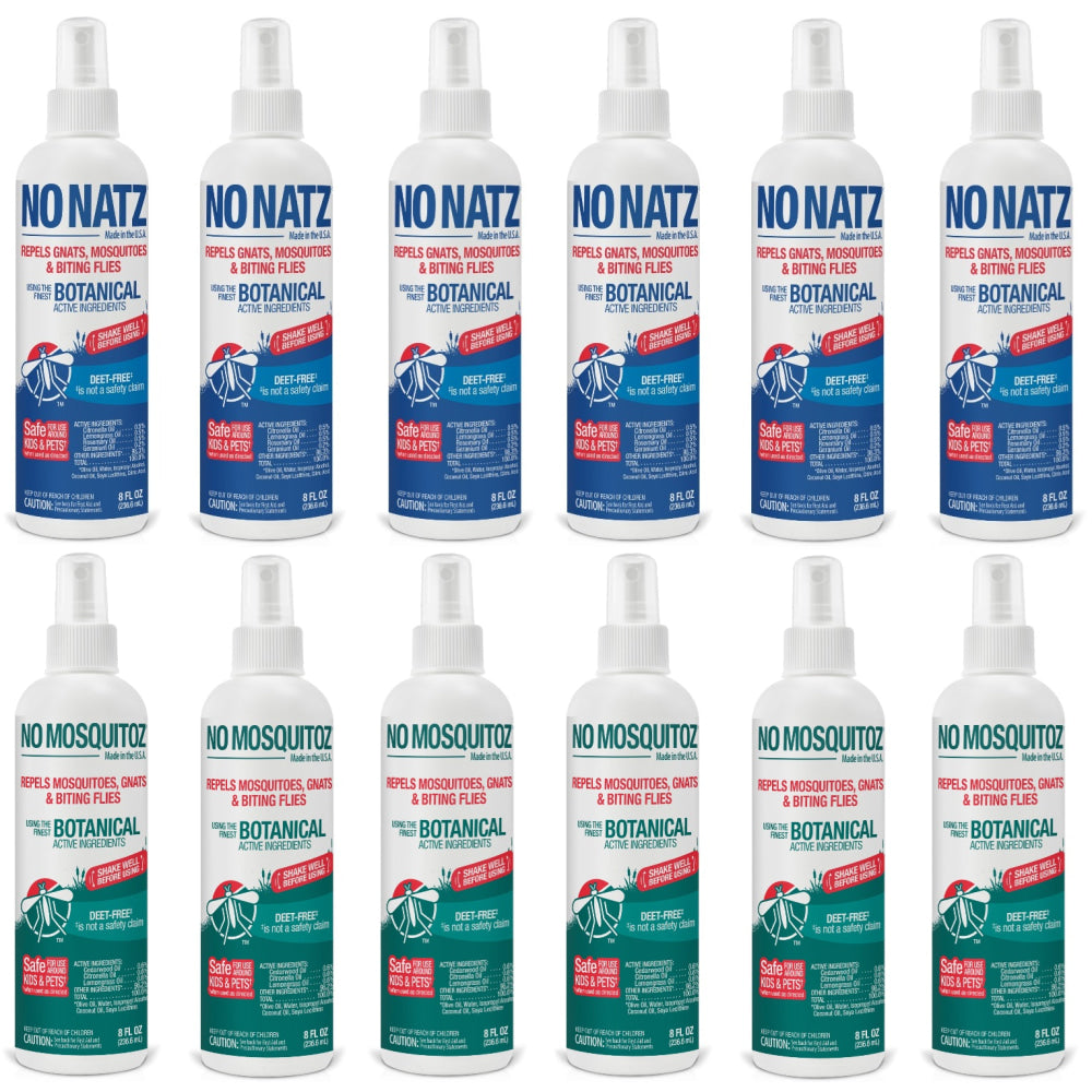 No Natz and No Mosquitoz Botanical Insect Repellent, DEET-Free, 8 Oz Spray Bottle, 6-Pack