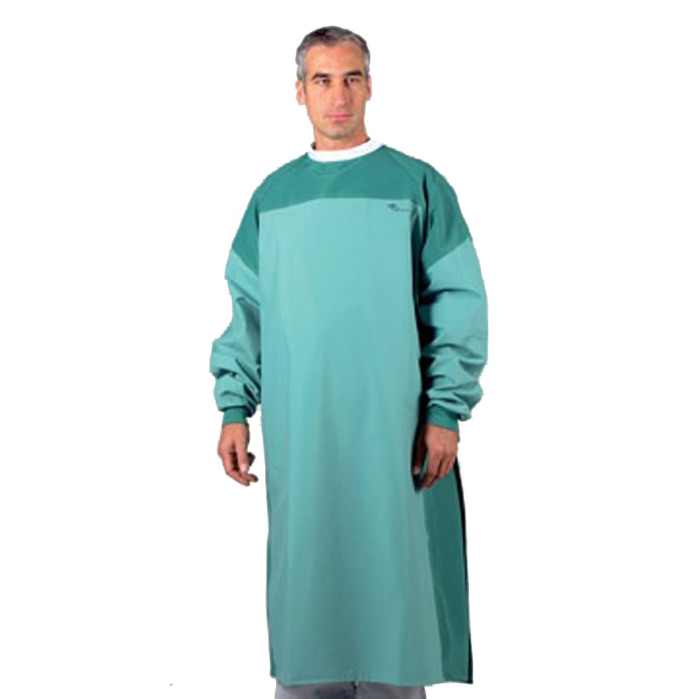 Medline 2-Ply Blockade Surgical Gowns, Tie Neck And Mid-Back, Large, Misty Green, Pack Of 12