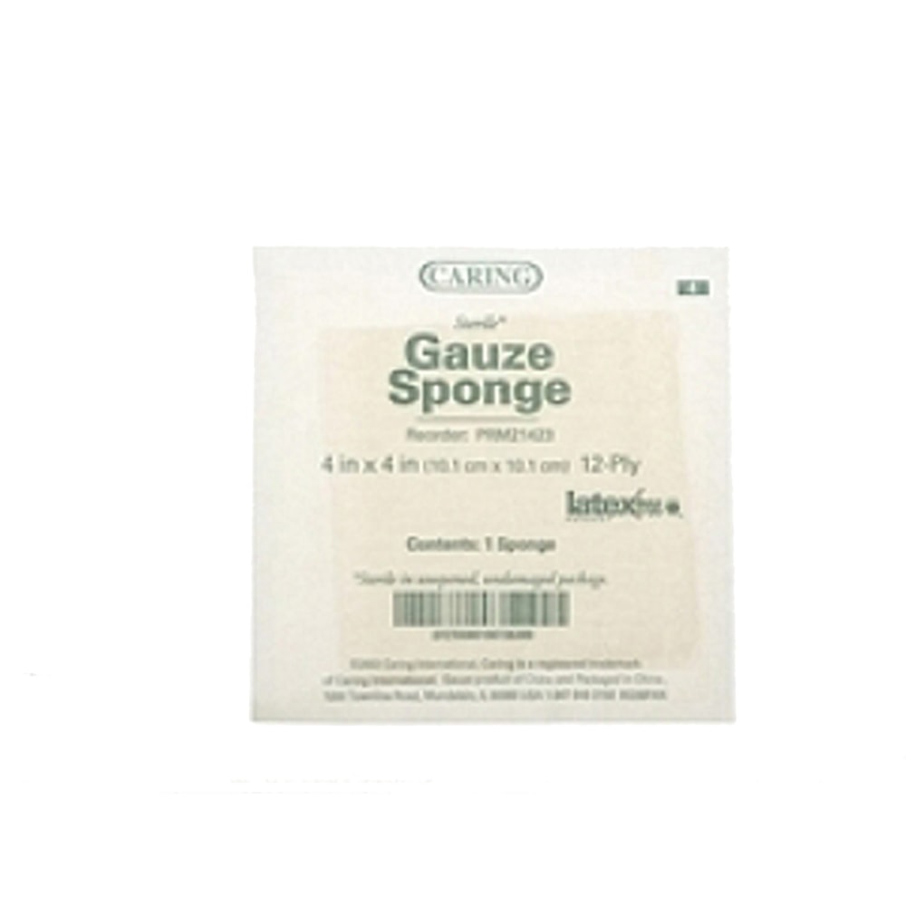 Medline Caring Sterile Woven Gauze Sponges, 12-Ply, 4in x 4in, Case Of 12