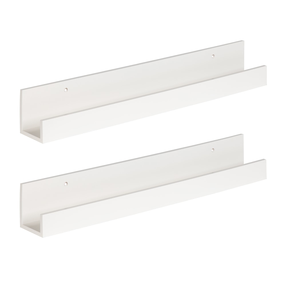 Kate and Laurel Levie Floating Shelf Wall Ledges, 3-1/2inH x 24inW x 3-9/16inD, White, Set Of 2 Ledges