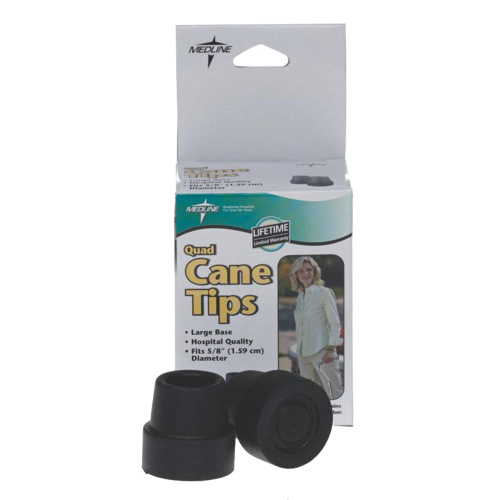 Medline Replacement Cane Tips, Large-Base Quad, Black, Pack Of 12