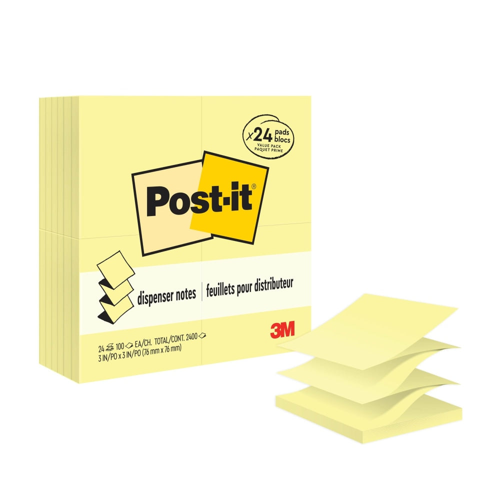 Post-it Pop Up Notes, 3 x 3 in, 24 Bulk Sticky Note Pads, 100 Sheets/Pad, School Supplies and Office Products, Accordion Sticky Notes, Canary Yellow