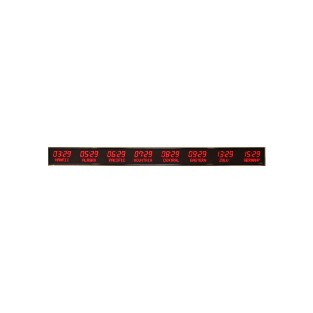 BRG Precision Products 6610L World Time Zone LED Digital Clock, 8 Zones, 8 1/4inH x 99 1/4inW x 2 1/4inD, Black