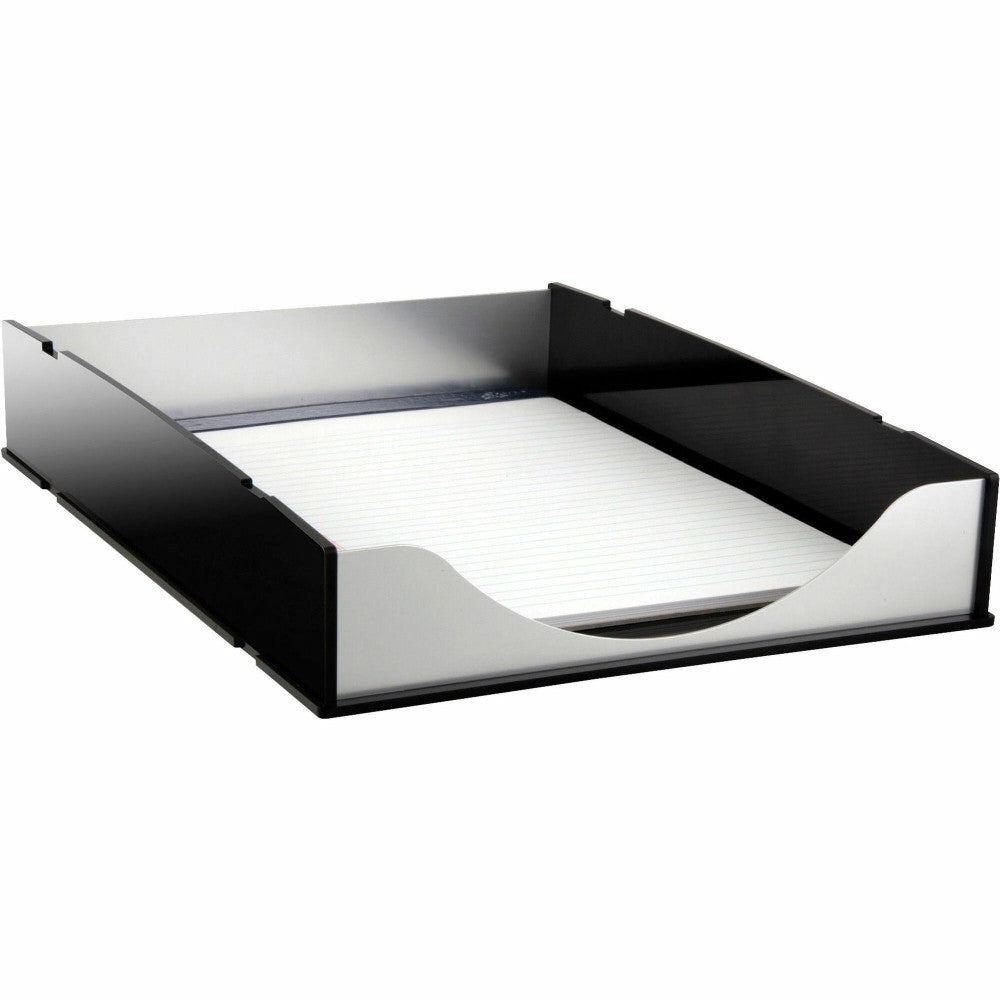 Kantek Letter Tray, 2.25inH x 10.25inW x 13.50inD, Desktop, Stackable, Black, Silver, Acrylic, Aluminum