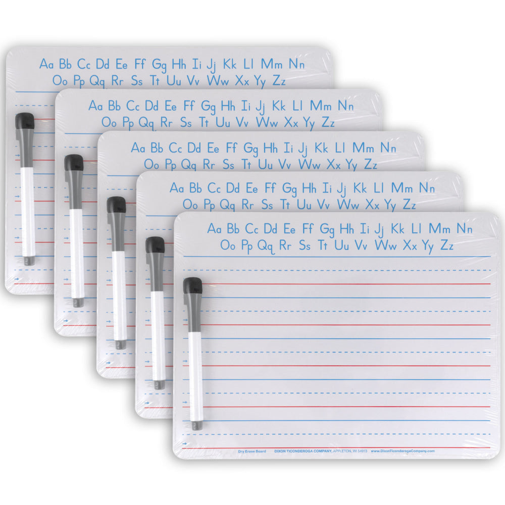 Pacon Handwriting Dry-Erase Whiteboard Sets, 2-Sided, Ruled/Plain, White, 8-15/16in x 11-13/16in, Pack Of 5 Sets