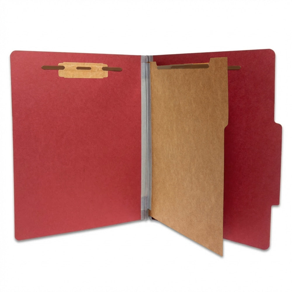 Atlas Pressboard Classification Folders With Fasteners, 1 Divider, Letter Size, 2in Expansion, 100% Recycled, Red, Box Of 20