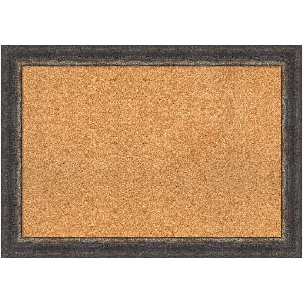 Amanti Art Rectangular Non-Magnetic Cork Bulletin Board, Natural, 41in x 29in, Bark Rustic Char Plastic Frame