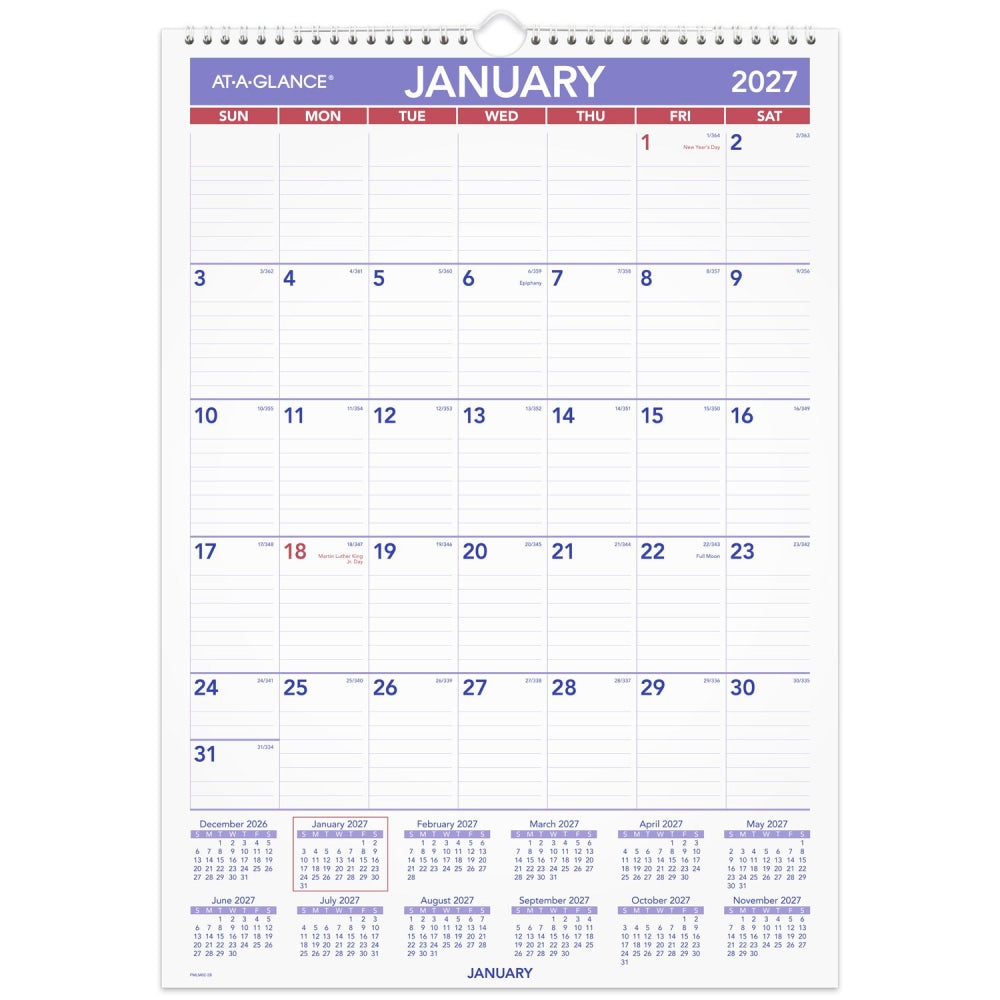 AT-A-GLANCE 2027 Erasable Monthly Wall Calendar, Medium, 12in x 17in