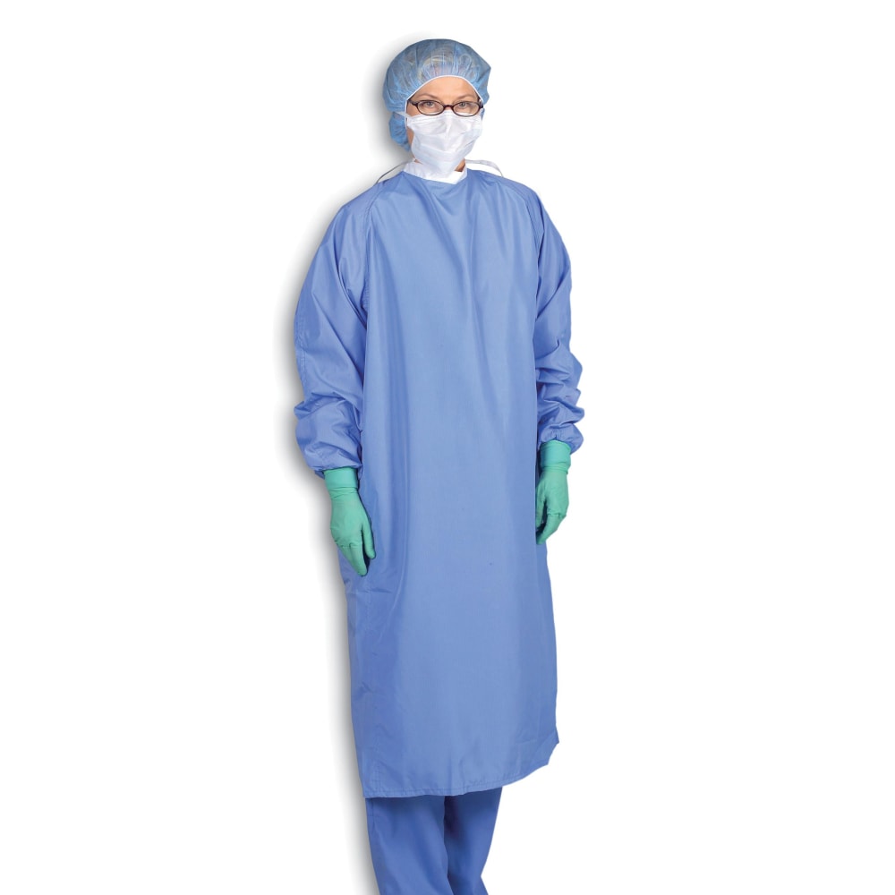 Medline 1-Ply Blockade Surgeons Gowns, Snap Neck And Tie Mid-Back, Large, Ceil Blue, Pack Of 12