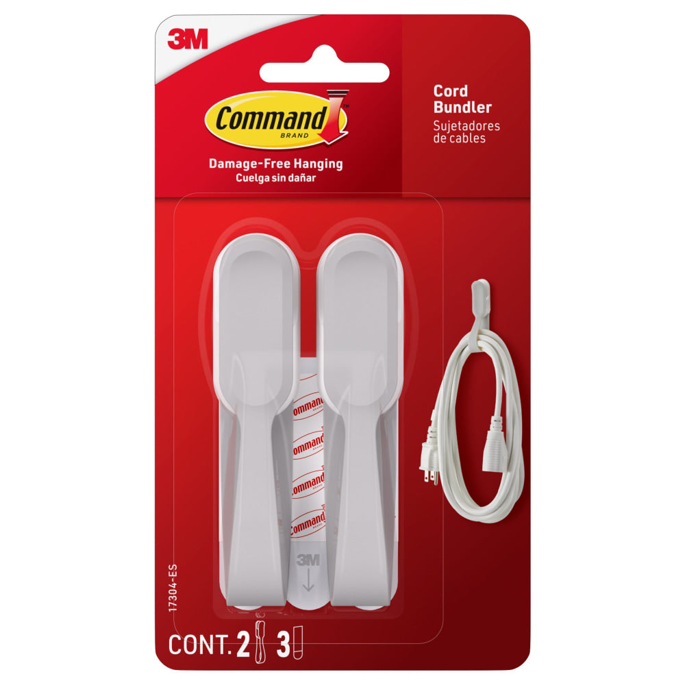 Command Cord Bundlers, 2 Command Bundlers, 3 Command Strips, Damage Free Hanging, No Tools Wall Hanging Strips For Living Spaces, Gray