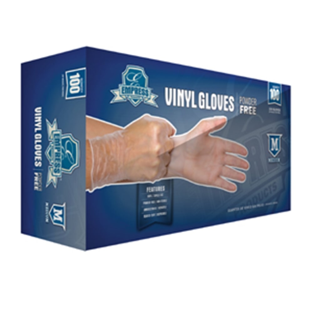 Empress Powder-Free Vinyl Gloves, Medium, Clear, 100 Gloves Per Pack, Case Of 10 Packs