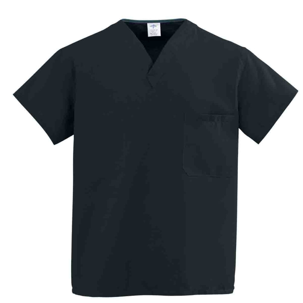 Medline ComfortEase Unisex 1-Pocket Reversible Scrub Top, 3X, Black