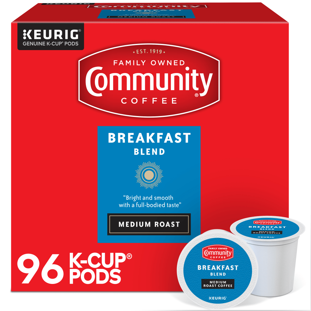 Community Coffee Keurig Single Serve K-Cup Pods, Breakfast Blend, Medium Roast, Box Of 96 Pods