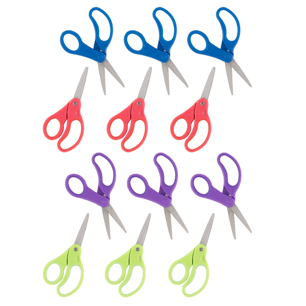 Office Depot Brand Kids Scissors, 5in, Pointed Tip, Assorted Colors, Pack Of 12 Scissors