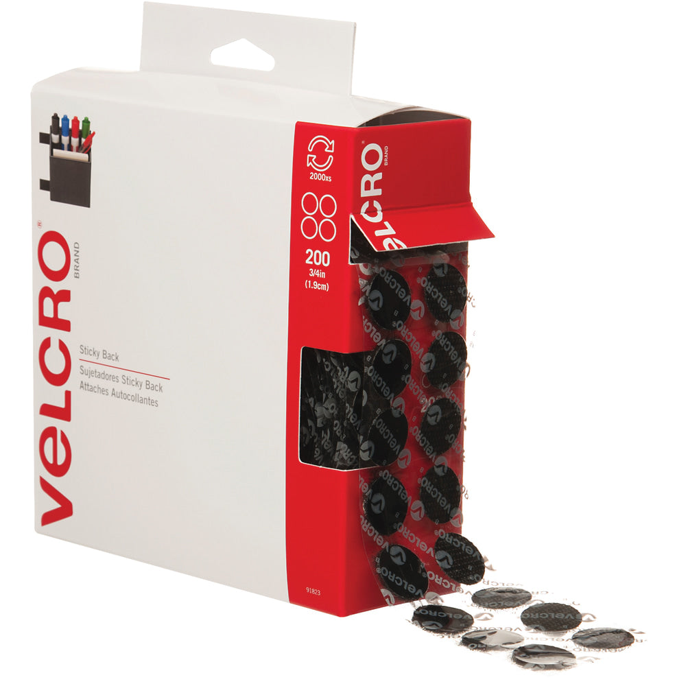 VELCRO Brand Tape Combo Pack, 3/4in Dots, Black, Case Of 200 Dots