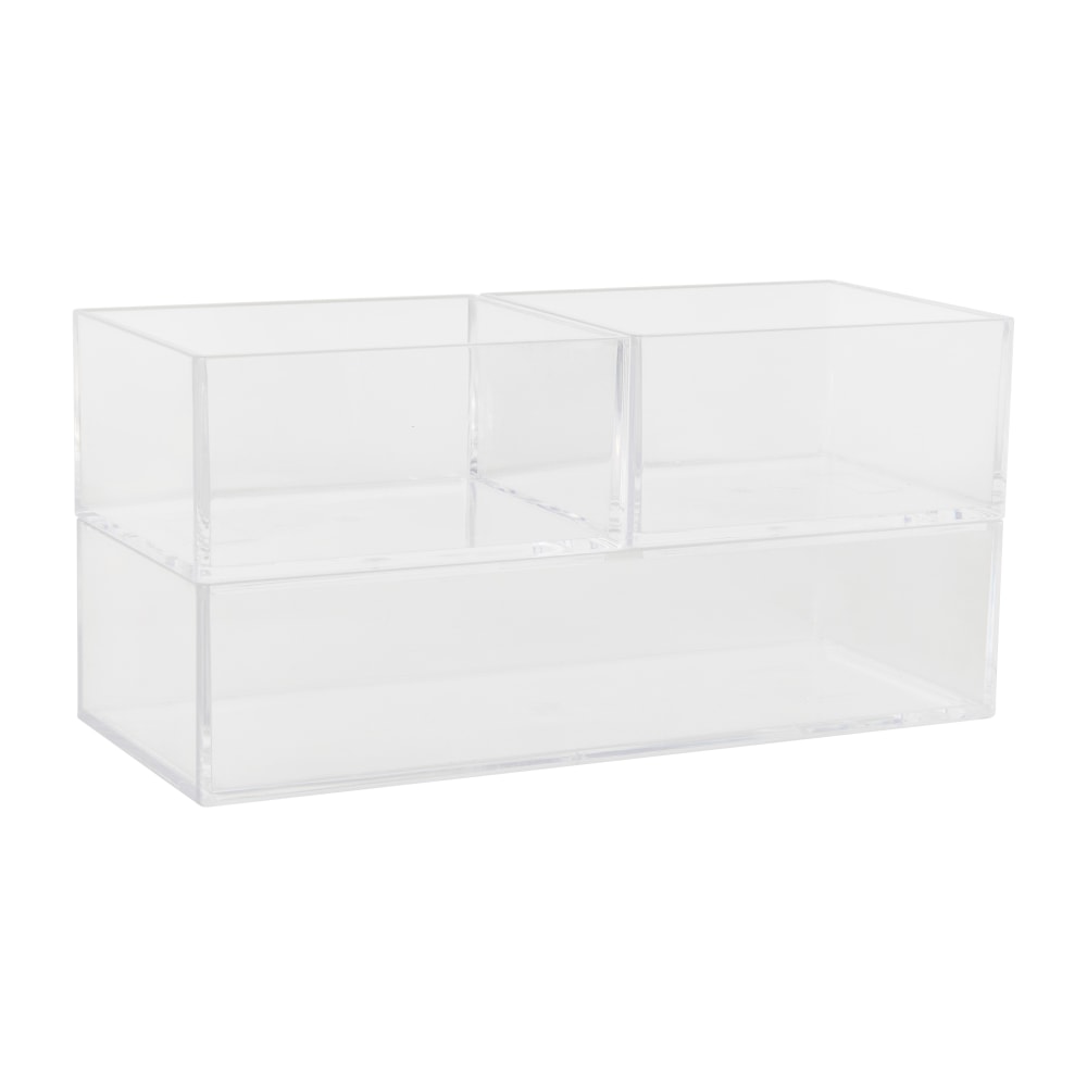 Martha Stewart Brody Stack & Slide Plastic Tray Office Desktop Organizers, 2inH x 3inW x 7-1/2inD, Clear, Set Of 3 Organizers