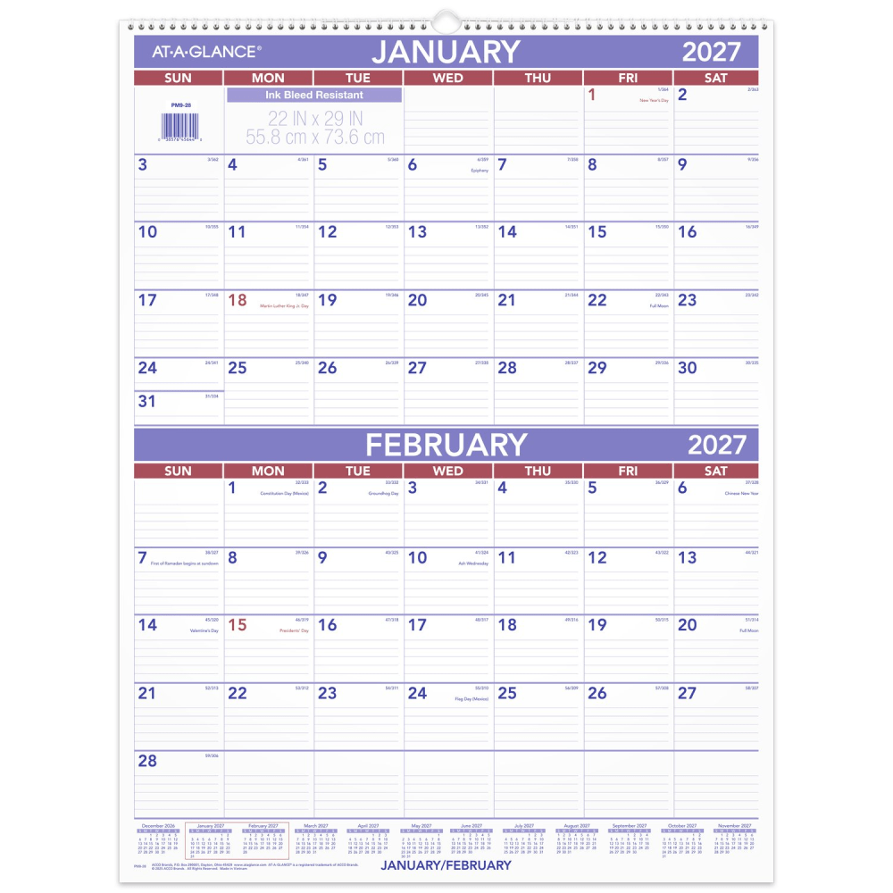 AT-A-GLANCE 2027 Two Month Wall Calendar, Large, 22in x 29in