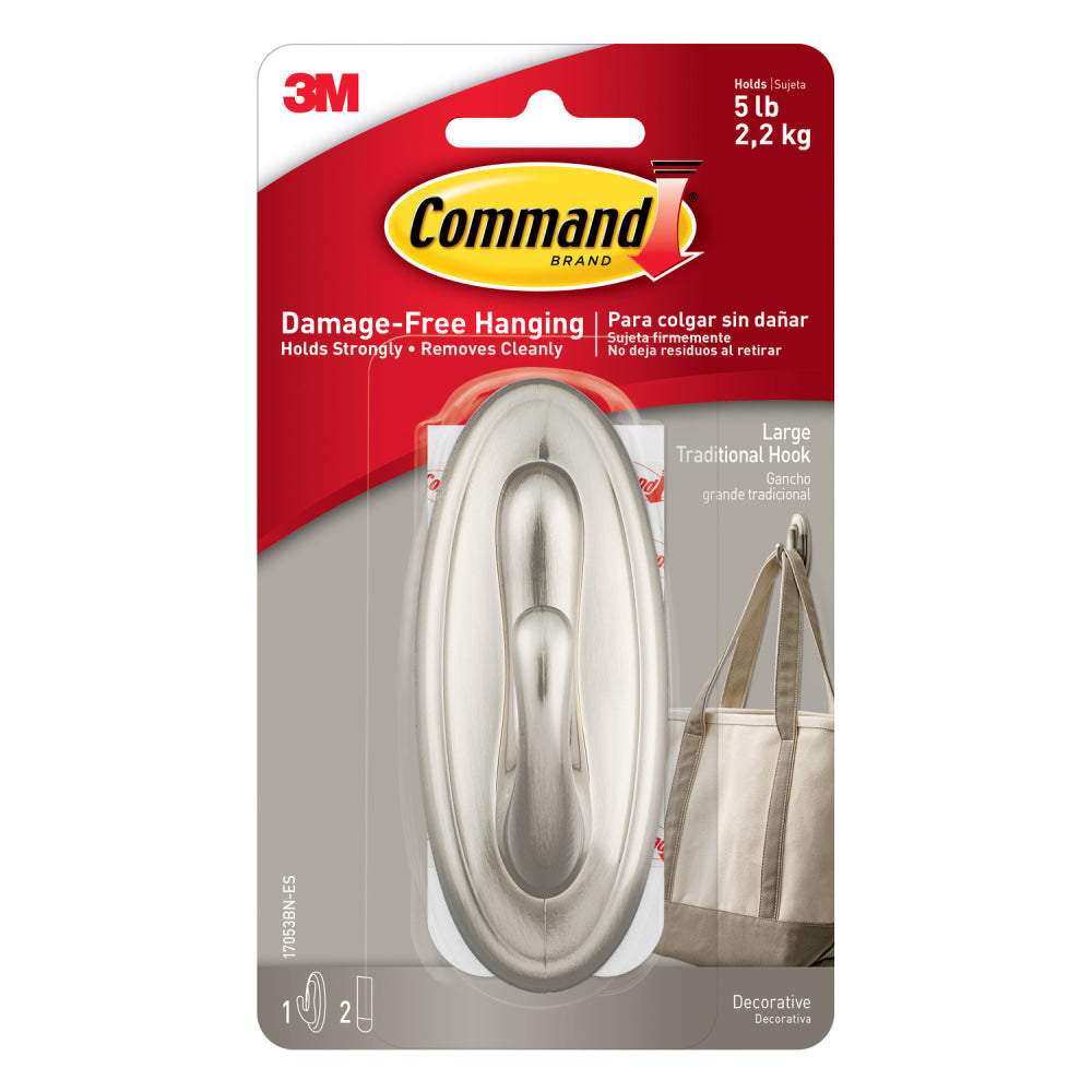 Command Large Hook, 1 Hook, 2 White Adhesive Strips, Damage Free Hanging Picture Hangers, No Tools Wall Hanging for Back to School Dorm Organization