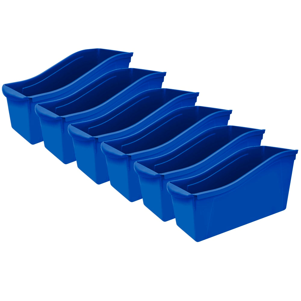 Storex Large Book Bins, 12inH x 5-1/4inW x 7inD, Blue, Pack Of 6 Bins