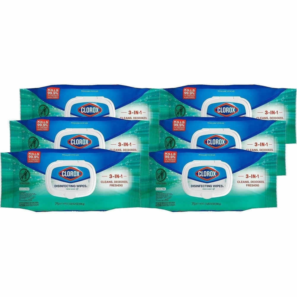 Clorox Disinfecting Cleaning Wipes Flex Pack, Fresh Scent, White, 75/Pack, 31430BD