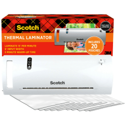Scotch Thermal Laminator Combo Pack, 1 White Thermal Laminator 9in Wide, 20 Laminating Sheets, Fits Letter Size