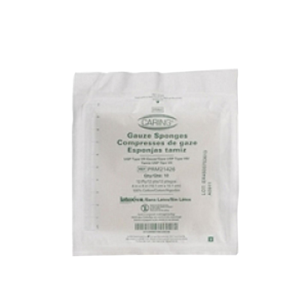 Medline Caring Sterile Woven Gauze Sponges, 12-Ply, 4in x 4in, Case Of 128