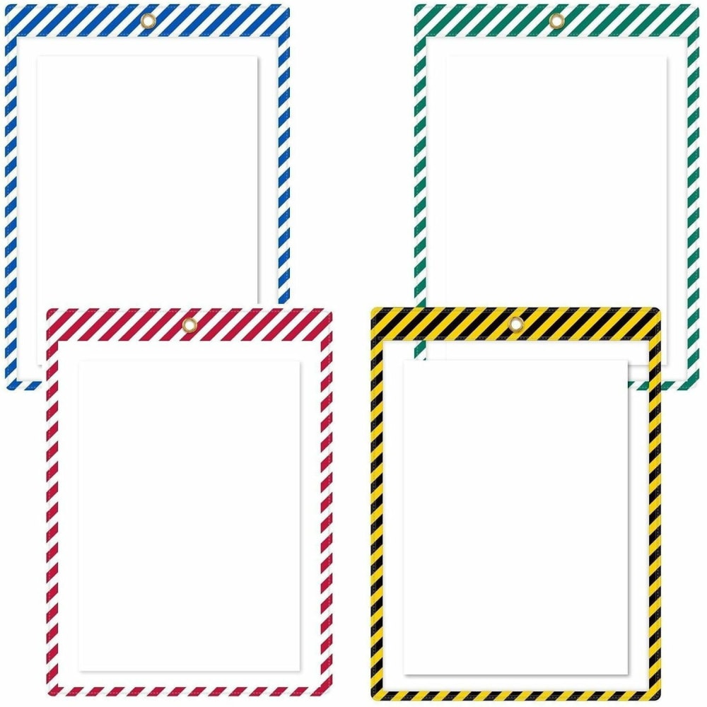 C-Line Safety Striped Shop Ticket Holders, 0.1inH x 9.8inW x 13.6inL, Vinyl, Assorted, 25 / Box
