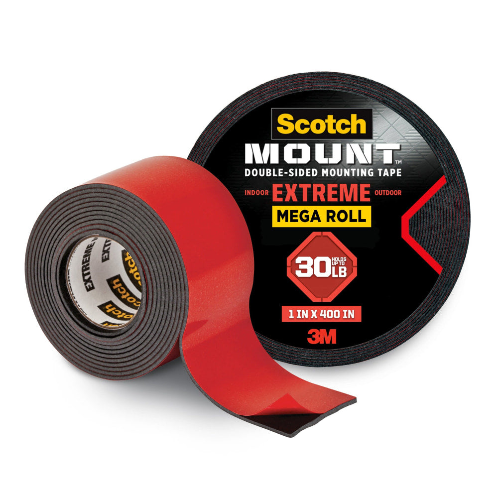 Scotch-Mount Extreme Double-Sided Mounting Tape , 1 x 400 in, 1 Black Tape Roll, Holds up to 30 lbs, Industrial Strength Adhesive, Multi-Surface Use