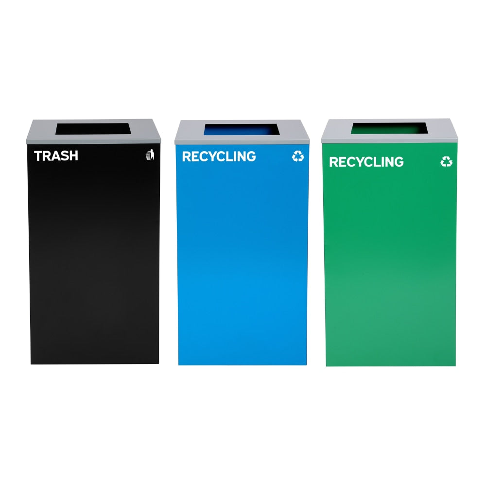 Alpine Industries Stainless-Steel Open Top Recycling And Trash Can Set With Square Lids, 29 Gallons Black/Blue/Green - ALP4450-BLK-KIT17
