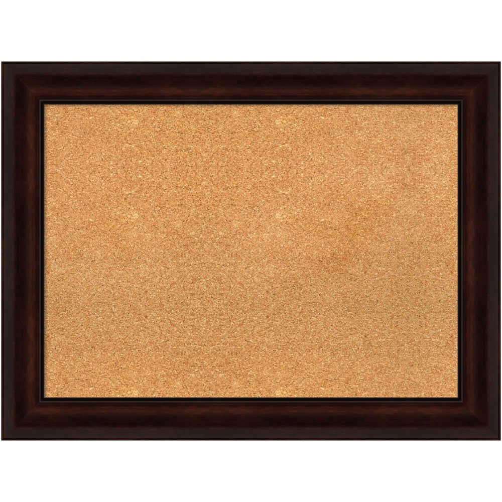 Amanti Art Rectangular Non-Magnetic Cork Bulletin Board, Natural, 33in x 25in, Coffee Bean Brown Plastic Frame