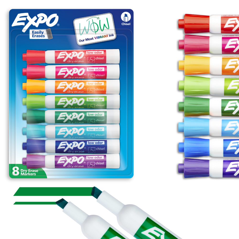 EXPO Dry Erase Markers, Low Odor Ink, Assorted Colors, Chisel Tip, 8 Count