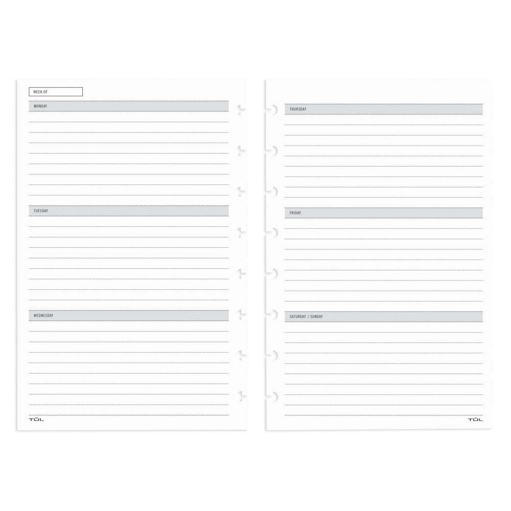 TUL Discbound Undated Weekly/Monthly Refill Pages, Junior Size, 68 Sheets