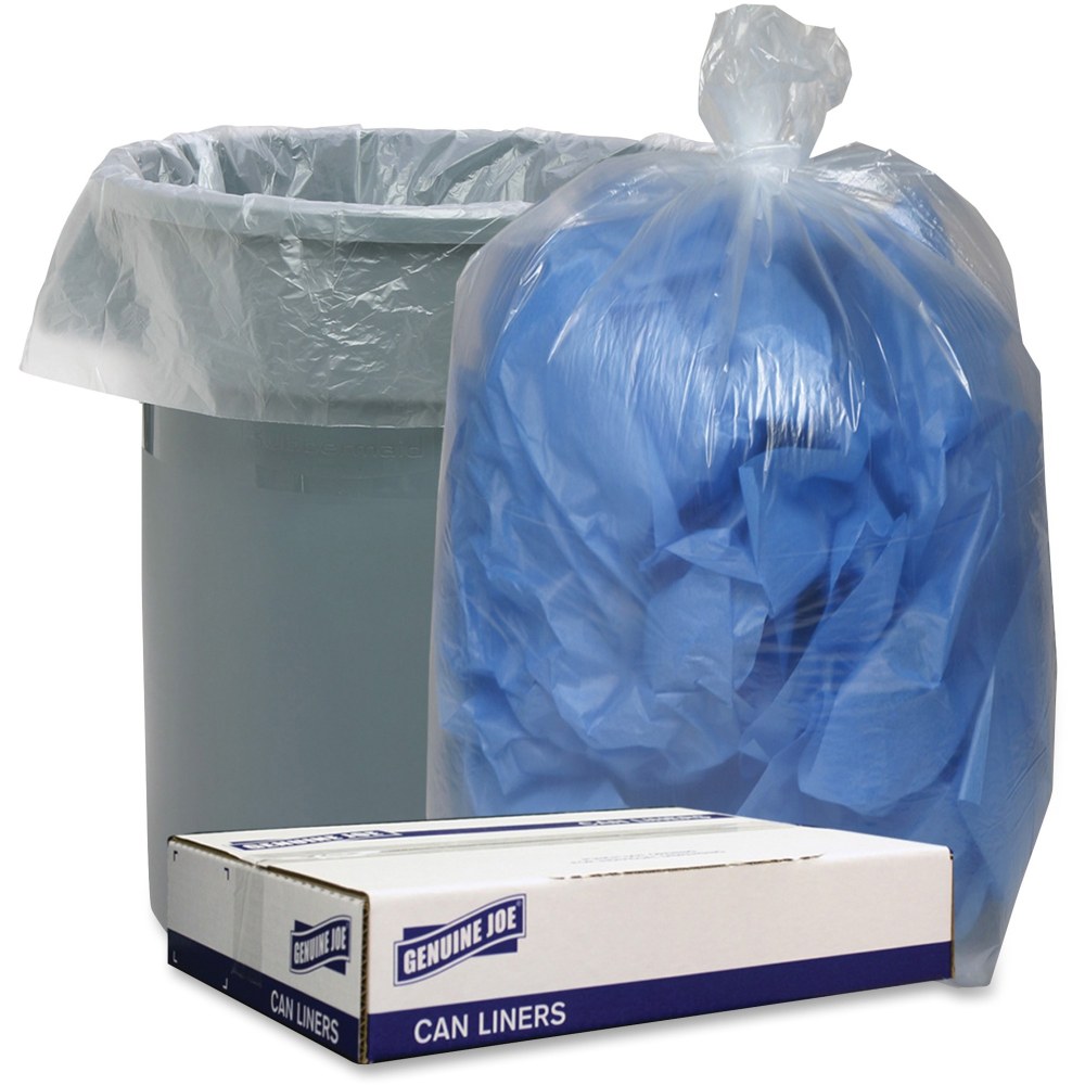 Genuine Joe Low Density Can Liners - 60 gal Capacity - 38inx 58in x 1.75 mil (44 Micron) Thickness - Low Density - Clear - Recycled - 100 / Carton